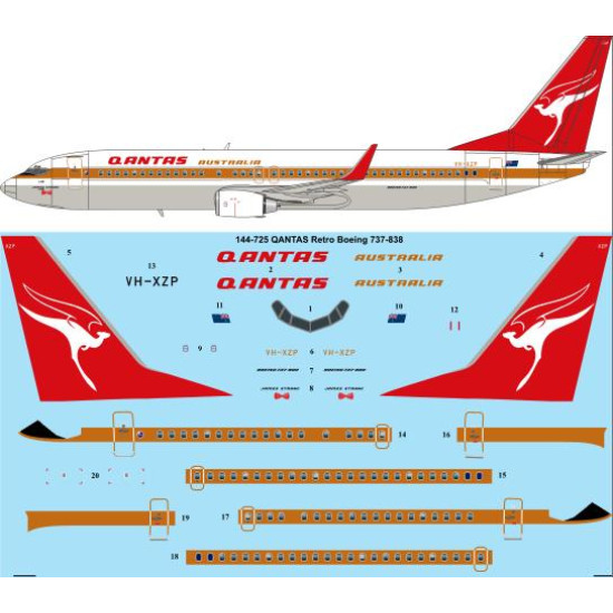 26decals 144-725 1/144 Qantas Retro Boeing 737-838 Laser Decal