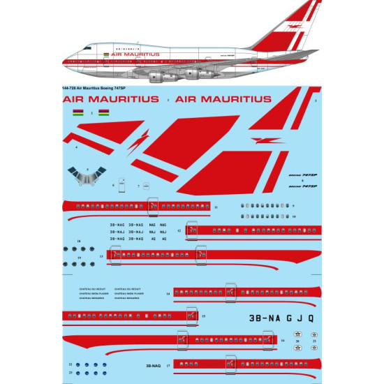26decals 144-728 1/144 Air Mauritius Boeing 747sp-44 Laser Decal