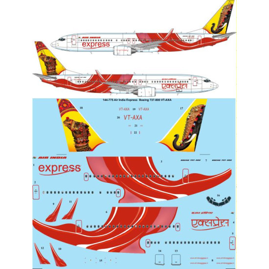 26decals 144-775 1/144 Air India Express Boeing 737-800 Vt-axa Laser Decal