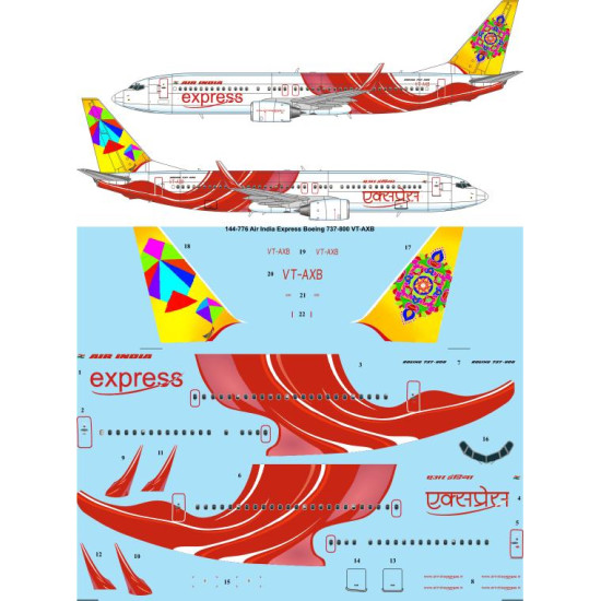 26decals 144-776 1/144 Air India Express Boeing 737-800 Vt-axb Laser Decal