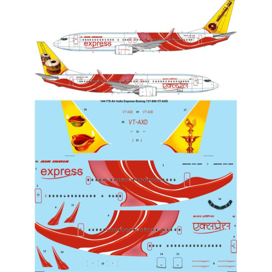 26decals 144-778 1/144 Air India Express Boeing 737-800 Vt-axd Laser Decal