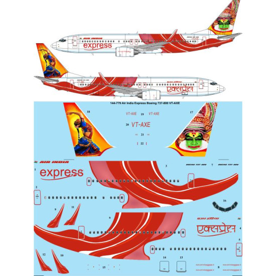 26decals 144-779 1/144 Air India Express Boeing 737-800 Vt-axe Laser Decal