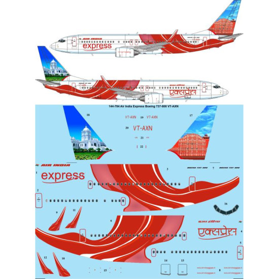 26decals 144-784 1/144 Air India Express Boeing 737-800 Vt-axn Laser Decal