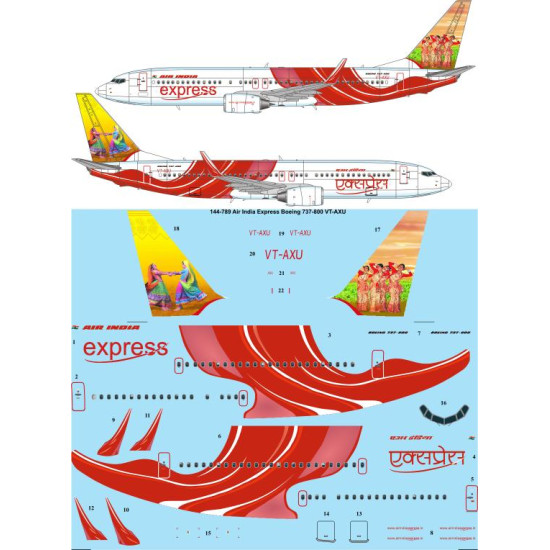 26decals 144-789 1/144 Air India Express Boeing 737-800 Vt-axu Laser Decal