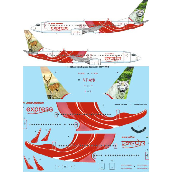 26decals 144-795 1/144 Air India Express Boeing 737-800 Vt-ayb Laser Decal