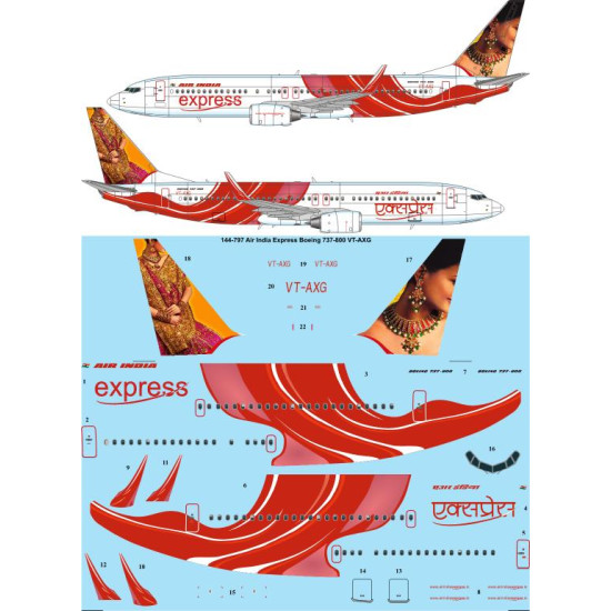 26decals 144-797 1/144 Air India Express Boeing 737-800 Vt-axg Laser Decal