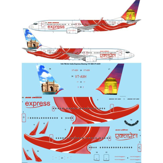 26decals 144-798 1/144 Air India Express Boeing 737-800 Vt-axh Laser Decal