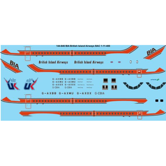 26decals 144-846 1/144 Bia / Air Uk Bac 1-11-400 Laser Decal