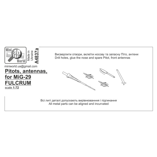 Mini World 4837a 1/72 Pitots Antennas For Mig-29 Fulcrum