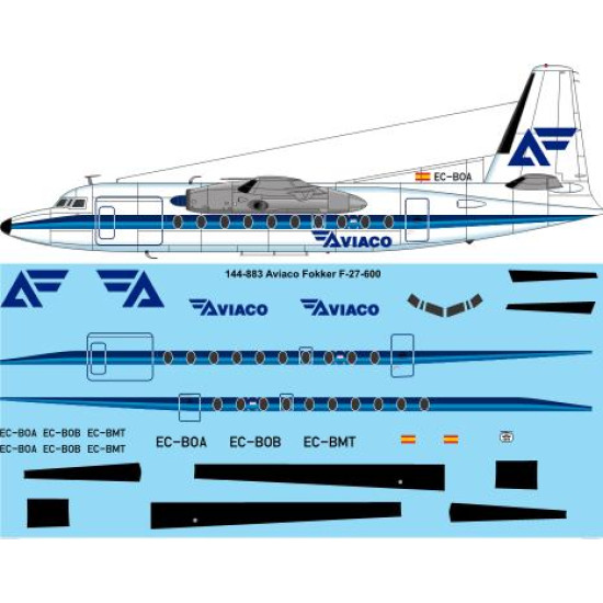 26decals 144-883 1/144 Aviaco Late Fokker F-27 Laser Decal