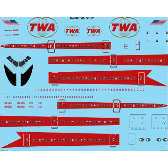 26decals 144-916 1/144 Twa Delivery Boeing 747-133 Laser Decal