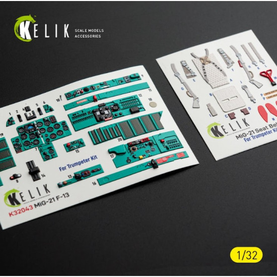 Kelik K32043 1/32 Mig-21 F-13 - Interior 3d Decals For Trumpeter Kit