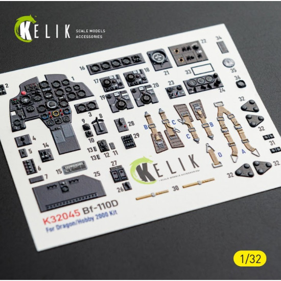 Kelik K32045 1/32 Bf-110d - Interior 3d Decals For Dragon/Hobby 2000 Kit