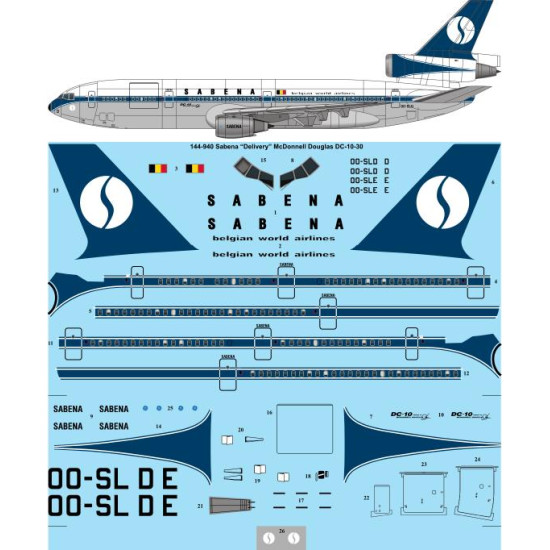 26decals 144-940 1/144 Sabena Delivery Mcdonnell Douglas Dc 10-30 Laser Decal