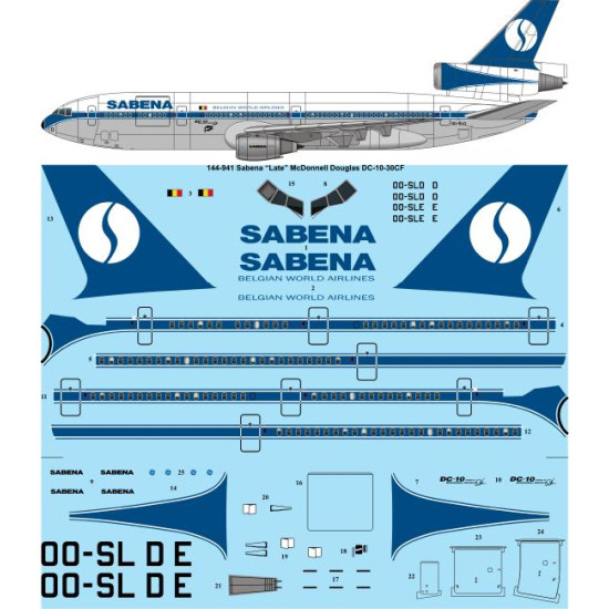 26decals 144-941 1/144 Sabena Late Mcdonnell Douglas Dc-10-30 Laser Decal