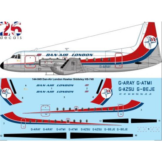 26decals 144-949 1/144 Dan Air Final Hs-748 Authentic Airliners Kit Laser Decal