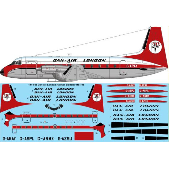 26decals 144-955 1/144 Dan Air Red Tail Hs748 For Authentic Airliners Kit Laser Decal