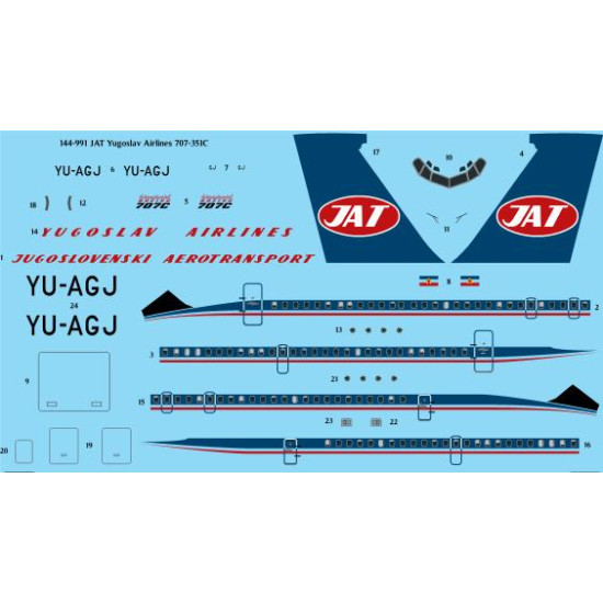 26decals 144-991 1/144 Jat Boeing 707-351c Laser Decal