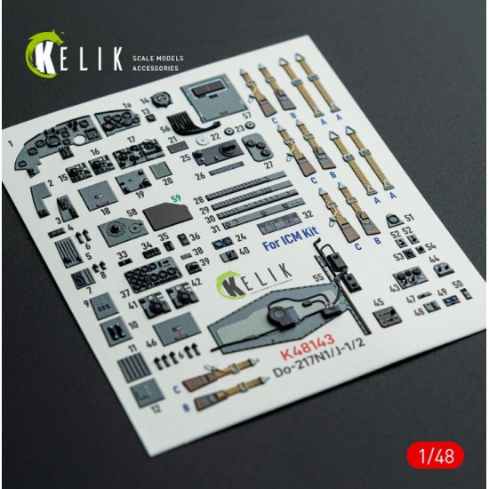 Kelik K48143 1/48 Do-217 N/J - Interior 3d Decals For Icm Kit