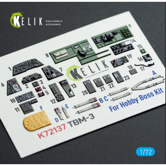 Kelik K72137 1/72 Tbm-3 Avenger - Interior 3d Decals For Hobbyboss Kit