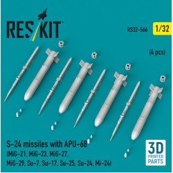 Reskit Rs32-0566 1/32 S-24 Missiles With Apu-68 4 Pcs Mig-21 Mig-23 Mig-27 Mig-29 Su-7 Su-17 Su-25 Su-24 Mi-24 3d Printed