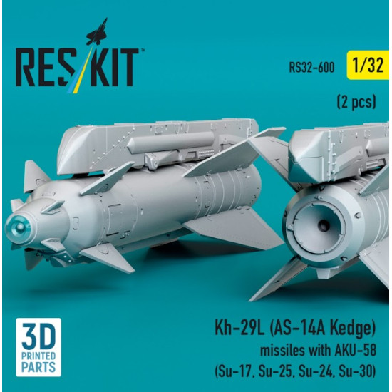 Reskit Rs32-0600 1/32 Kh-29l As-14a Kedge Missiles With Aku-58 2 Pcs Su-17 Su-25 Su-24 Su-30 3d Printed