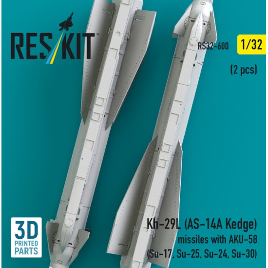 Reskit Rs32-0600 1/32 Kh-29l As-14a Kedge Missiles With Aku-58 2 Pcs Su-17 Su-25 Su-24 Su-30 3d Printed