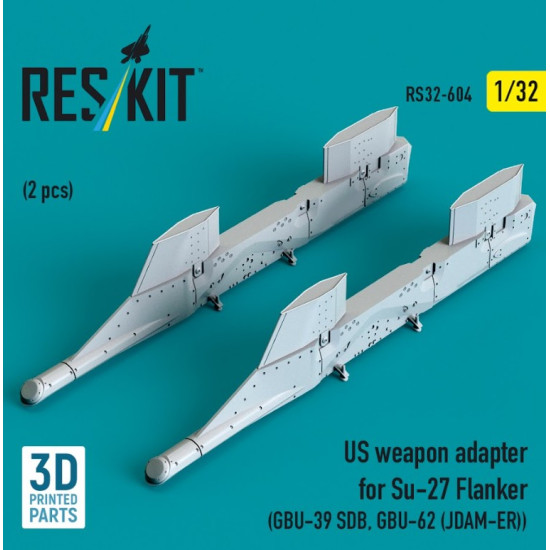 Reskit Rs32-0604 1/32 Us Weapon Adapter For Su-27 Flanker 2 Pcs Gbu-39 Sdb Gbu-62 Jdam-er 3d Printed