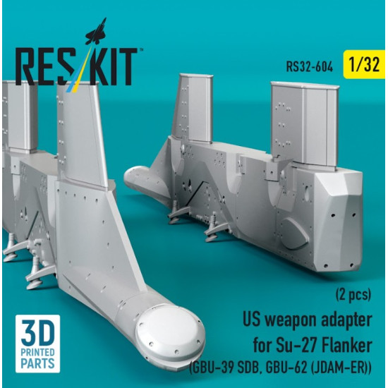 Reskit Rs32-0604 1/32 Us Weapon Adapter For Su-27 Flanker 2 Pcs Gbu-39 Sdb Gbu-62 Jdam-er 3d Printed