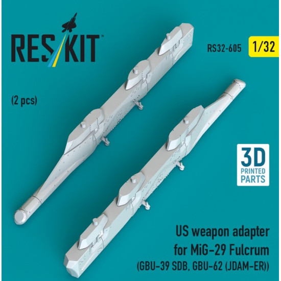 Reskit Rs32-0605 1/32 Us Weapon Adapter For Mig-29 Fulcrum 2pcs Gbu-39 Sdb Gbu-62 Jdam-er 3d Printed