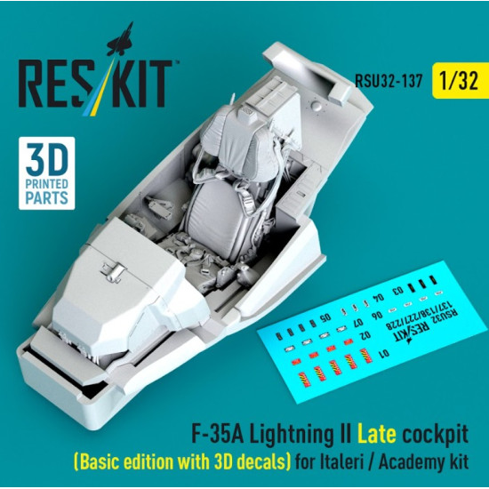 Reskit Rsu32-0137 1/32 F-35a Lightning Ii Late Cockpit Basic Edition With 3d Decals For Italeri / Academy Kit 3d Printed