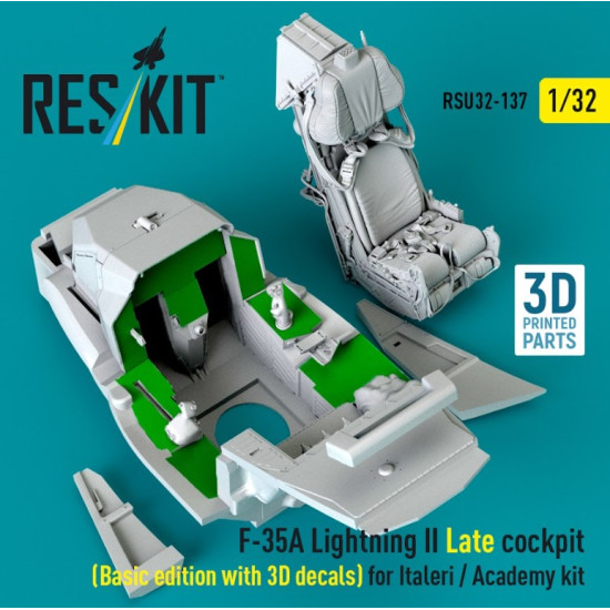 Reskit Rsu32-0137 1/32 F-35a Lightning Ii Late Cockpit Basic Edition With 3d Decals For Italeri / Academy Kit 3d Printed