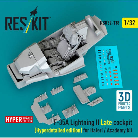 Reskit Rsu32-0138 1/32 F-35a Lightning Ii Late Cockpit Hyperdetailed Edition For Italeri / Academy Kit 3d Printed