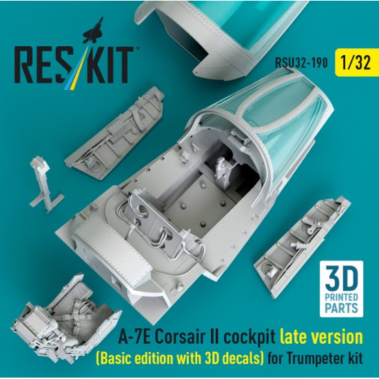 Reskit Rsu32-0190 1/32 A-7e Corsair Ii Late Cockpit Basic Edition With 3d Decals For Trumpeter Kit 3d Printed