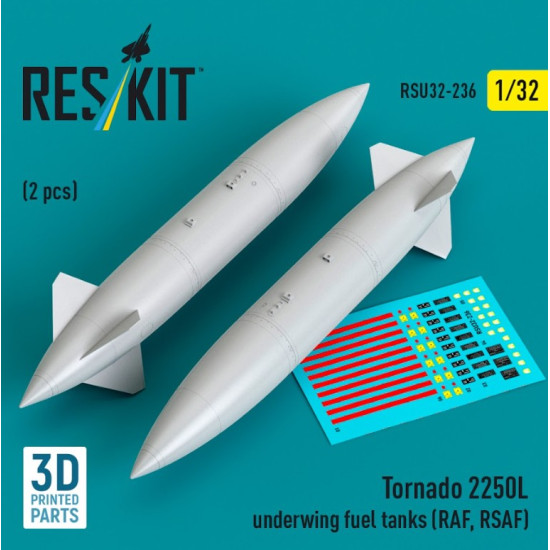 Reskit Rsu32-0236 1/32 Tornado 2250l Underwing Fuel Tanks Raf Rsaf 2 Pcs 3d Printed