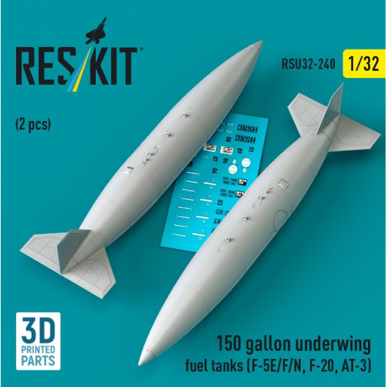 Reskit Rsu32-0240 1/32 150 Gallon Underwing Fuel Tanks F-5e F N F-20, At-3 2 Pcs 3d Printed