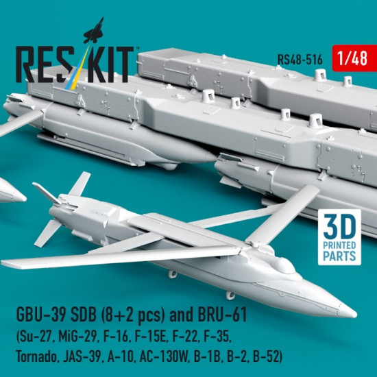 Reskit Rs48-0516 1/48 Gbu-39 Sdb 8 Pcs And Bru-61 2 Pcs Su-27 Mig-29 F-16 F-15e F-22 F-35 Tornado Jas-39 A-10 Ac-130w B-1b B-2 B-52 3d Printed