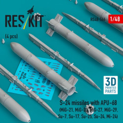 Reskit Rs48-0566 1/48 S-24 Missiles With Apu-68 4 Pcs Mig-21 Mig-23 Mig-27 Mig-29 Su-7 Su-17 Su-25 Su-24 Mi-24 3d Printed