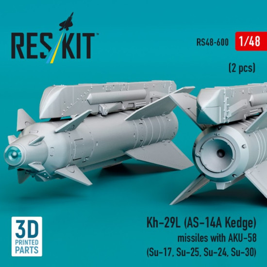 Reskit Rs48-0600 1/48 Kh-29l As-14a Kedge Missiles With Aku-58 2 Pcs Su-17 Su-25 Su-24 Su-30 3d Printed