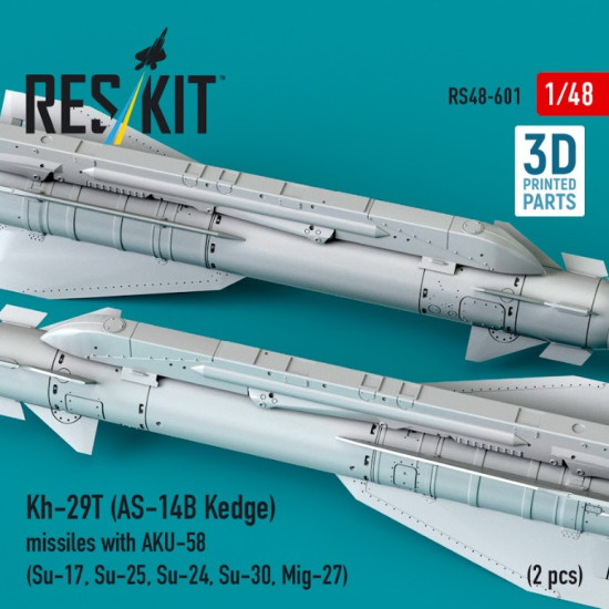 Reskit Rs48-0601 1/48 Kh-29t As-14b Kedge Missiles With Aku-58 2 Pcs Su-17 Su-25 Su-24 Su-30 Mig-27 3d Printed