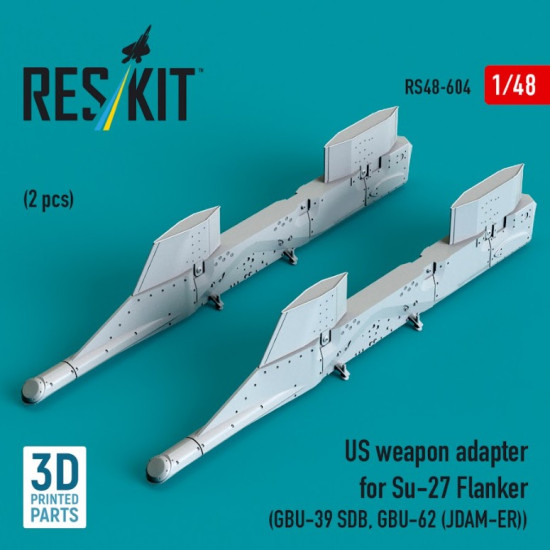 Reskit Rs48-0604 1/48 Us Weapon Adapter For Su-27 Flanker 2 Pcs Gbu-39 Sdb Gbu-62 Jdam-er 3d Printed