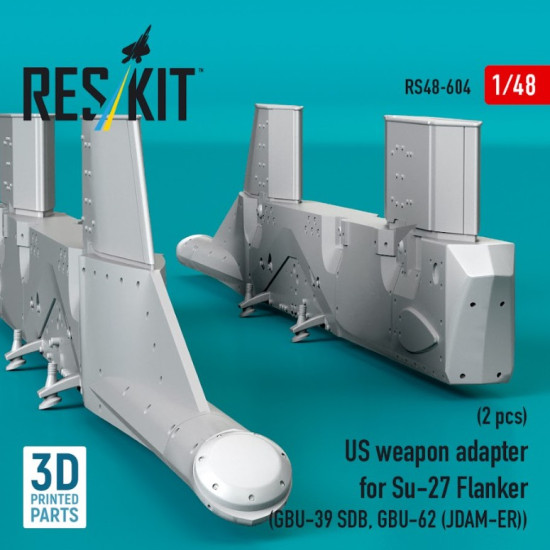 Reskit Rs48-0604 1/48 Us Weapon Adapter For Su-27 Flanker 2 Pcs Gbu-39 Sdb Gbu-62 Jdam-er 3d Printed
