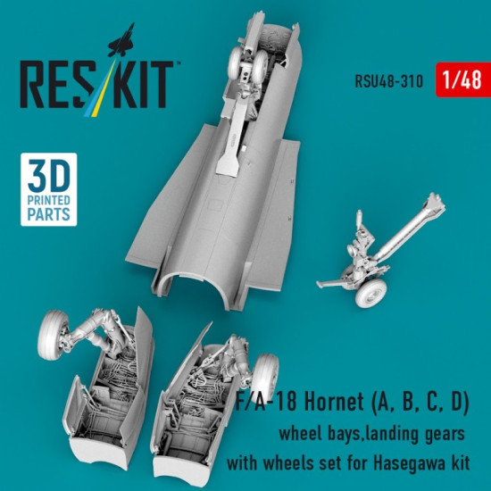 Reskit Rsu48-0310 1/48 F/A-18 Hornet A B C D Wheel Bays Landing Gears With Wheels Set For Hasegawa Kit 3d Printed
