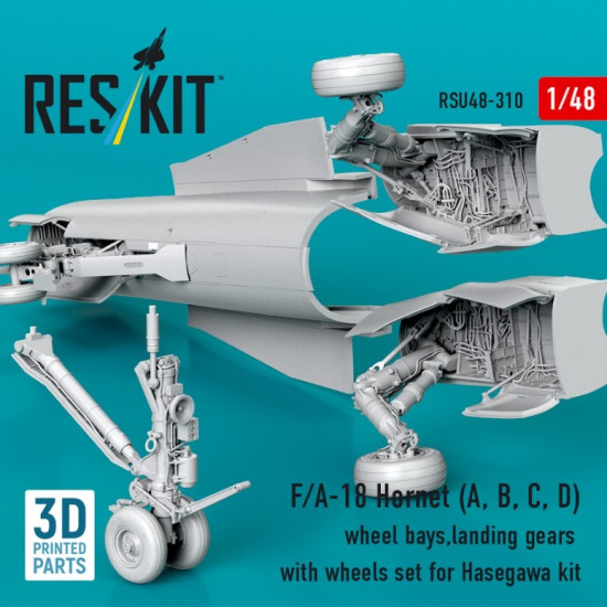 Reskit Rsu48-0310 1/48 F/A-18 Hornet A B C D Wheel Bays Landing Gears With Wheels Set For Hasegawa Kit 3d Printed