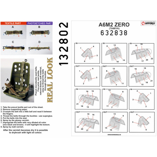 Hgw 132802 1/32 A6m2 Zero Seatbelts And Mask Textile And Photo-etched Parts