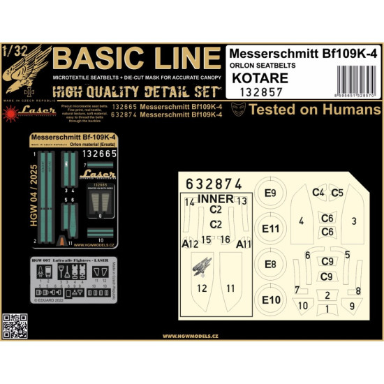 Hgw 132857 1/32 Bf109k-4 Orlon Seatbelts And Mask Textile And Photo-etched Parts