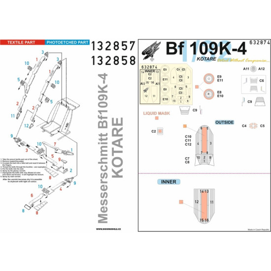 Hgw 132858 1/32 Bf109k-4 Seatbelts And Mask Kotare Textile And Photo-etched Parts