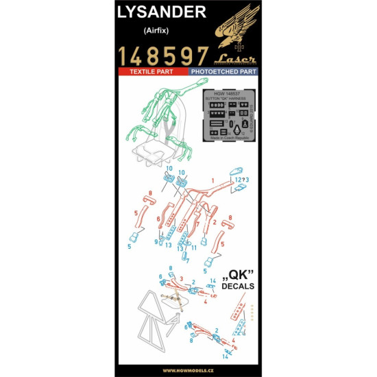 Hgw 148827 1/48 Lysander Seatbelts, Mask For Airfix Textile And Photo-etched Parts