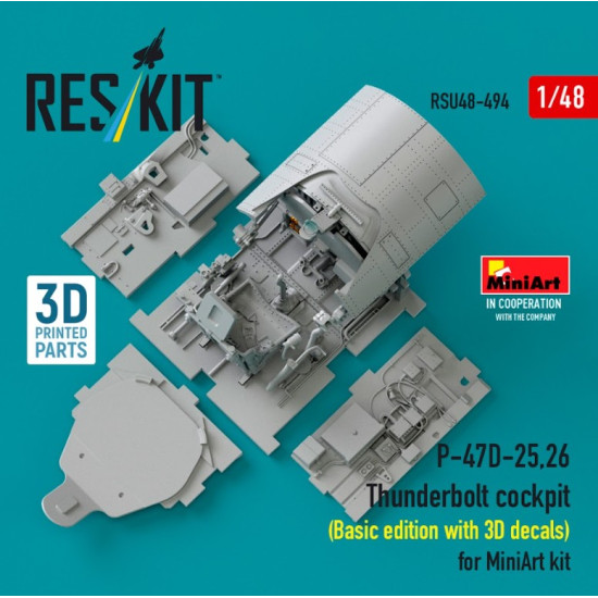 Reskit Rsu48-0494 1/48 P-47d-25 26 Thunderbolt Cockpit Basic Edition With 3d Decals For Miniart Kit 3d Printed
