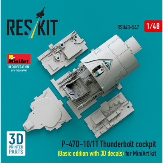 Reskit Rsu48-0547 1/48 P-47d-10/11 Thunderbolt Cockpit Basic Edition With 3d Decals For Miniart Kit 3d Printed